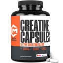 Capsules de créatine, 5g Premium 3X TroisAtine Préentraînement Bulk Muscle Mass Gainer, Haute Absorption Facile à prendre Pills Monohydrates de créatine Alternative Performance Optimum pour Hommes Femmes, 180 Capsules