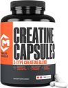 Creatine Capsules, 5g Premium 3X ThreeAtine Pre Workout Bulk Muskelmasse Gainer, hohe Absorption Einfach zu nehmen Kreatin Monohydrat Pillen Alternative Optimum Leistung für Männer Frauen, 180 Kapseln