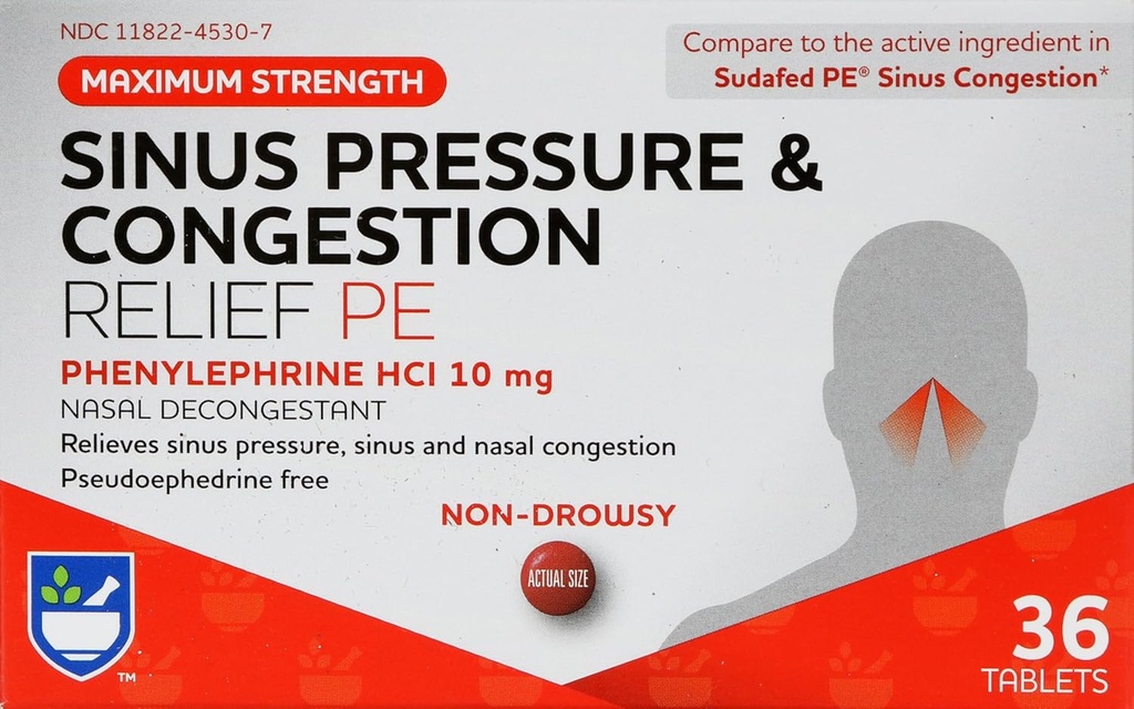 Rite Aid Sinus Pression et congestion Non-Slowsy Relief PE, 10mg - 36 Comprimés Dégonflements nasaux