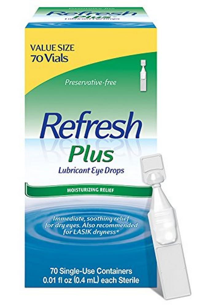 Refresh Plus Lubricant Augentropfen für trockene Augen, Konservierungsfrei, Farbgröße, 0,01 Fl Oz Single-Use Behälter, 70 Zähler