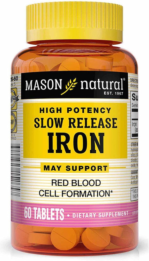 Mason Natural Slow Release Iron, im Vergleich zu den aktiven Inhaltsstoffen in Slow Fe, 60 Tabletten