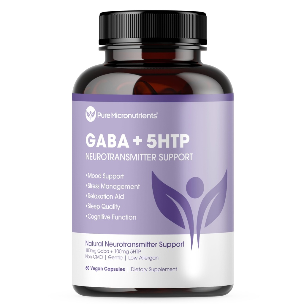 Pure 5-HTP (5-Hydroxytryptophan) Plus GABA Supplement - für Schlaf, Mood & Stress Management - 60 Veggie Caps