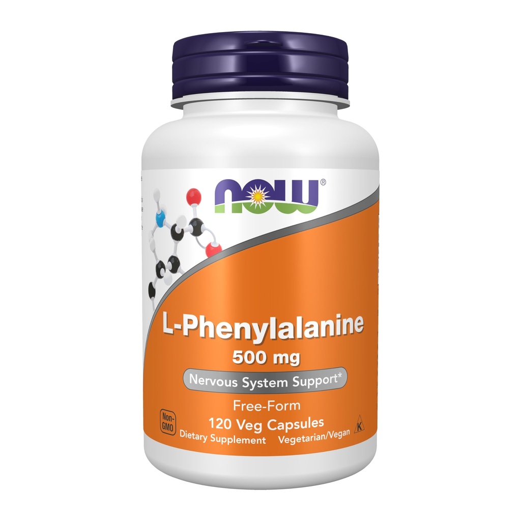 MAINTENANT Aliments suppléments, L-Phenylalanine 500 mg, soutien du système nerveux*, acide aminé, 120 gélules