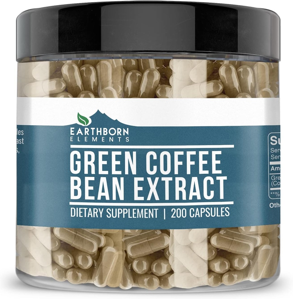 Éléments d'origine terrestre Extrait de café vert 200 capsules, pures et non diluées, sans additifs