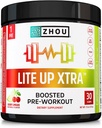 Zhou Lite Up Xtra - Sugar Free Pre Workout Powder für Damen und Herren, Preworkout Supplement mit Koffein für saubere Energie, Aminosäure Support, Hydrate & Focus, Plant Based - 30 Scoops