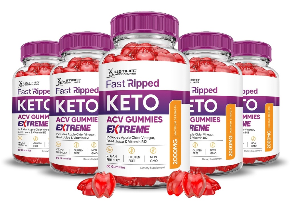 Justified Laboratories (5 Pack Fast Ripped Keto ACV Gummies Extreme 2000MG Fast Ripped Keto Gummies Apfel Apfelessig mit Granatapfel Rübensaft Pulver B12 Vegan Non GMO 300 Gummys