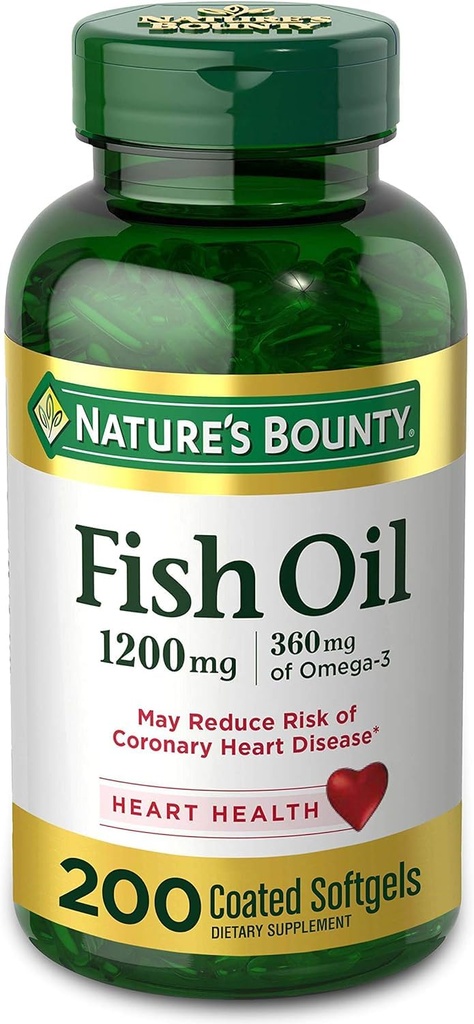 FIsh Oil von Nature's Bounty, Nahrungsergänzung, Omega 3. Unterstützt Herzgesundheit, 1200 Mg, 200 Rapid Release Softgels