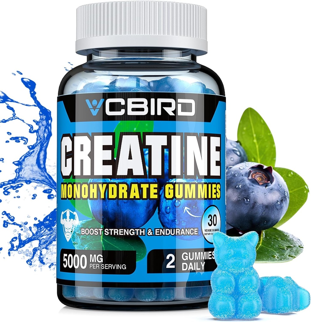 Monohydrate de créatine 5g par portion, pas de suppléments de créatine de sucre Support pour la force, la performance, l'énergie, la récupération, la créatine sans gluten pour les femmes et les hommes, goût de bleuets (30 Gummies121)