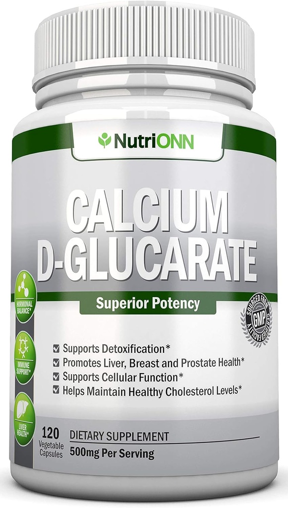 Calcium D-Glucarate - 500mg - 120 pflanzliche Kapseln - Superior Potenz zur Unterstützung von Reinigungsprozessen, Estrogen Metabolismus und Hormonal Balance - Hilft mit Prostata, Brust & Colon Gesundheit