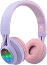 Riwbox WT-7S Kinder Bluetooth Kopfhörer Licht nach oben, faltbare Stero Drahtlos Headset, mit Mikrofon und Lautstärkeregelung, komfortabel und langlebig,für PC/Tablet/TV/Reisen (Purple)