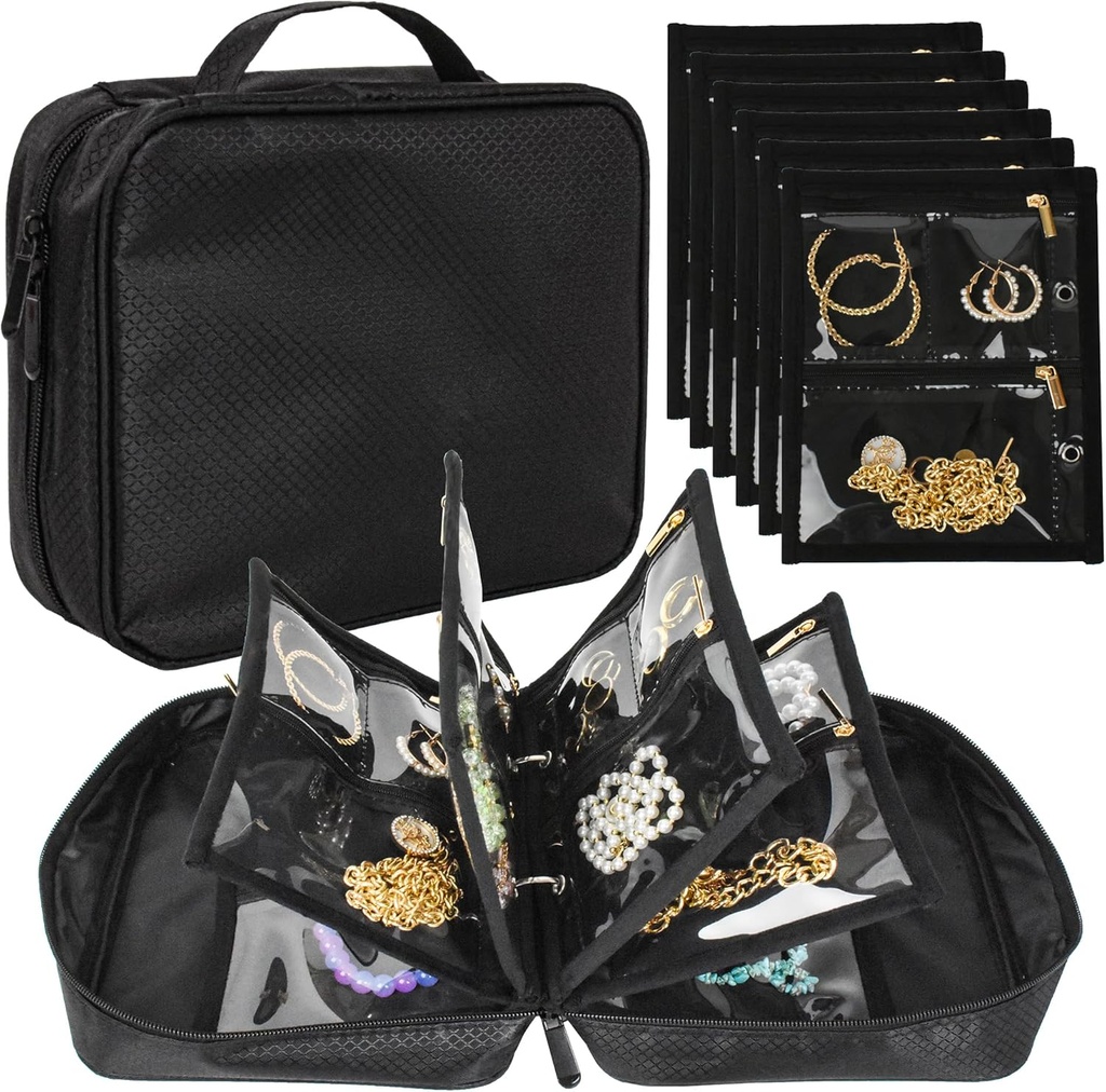 Reise Schmuck Organizer Case,Schmucktaschen Schmuck Aufbewahrungsbuch Binder mit klaren Reißverschluss Velvet Tasche für Reisen, Ohrringe, Ringe, Halskette, Armband