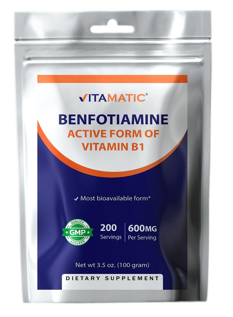 Vitamatic Benfotiamine reines Pulver 600 mg pro Portion - 100 Gramm - auch genannt Fett lösliches Vitamin B1