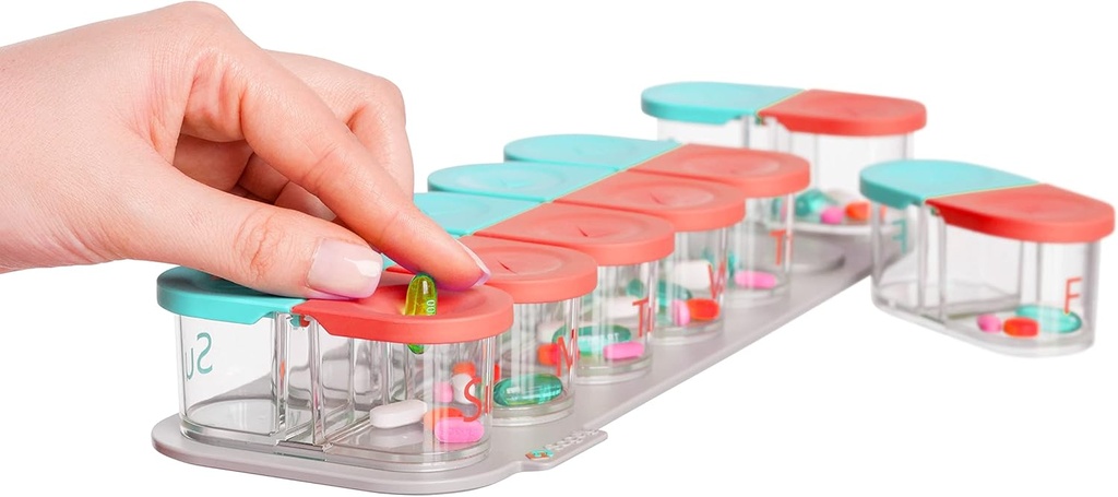 Sagely Smart XL Wöchentliche Pille Organizer AM/PM - Medizin Speicher Organizer mit Reminder Alarm App (Groß genug, um Fish Oil, Cod Liver Oil, Vitamin D Supplements & Vitamine) (Minz/Coral)