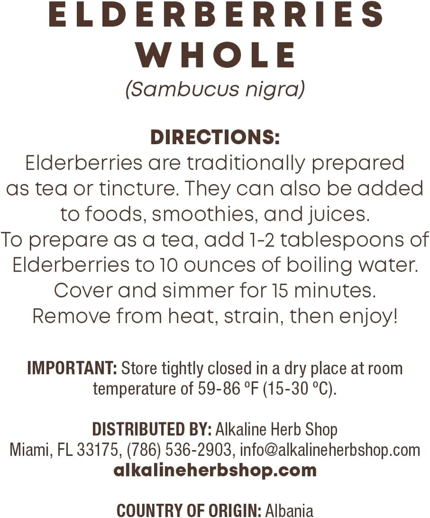 Alkaline Herb Shop Just Herbs: Elderberries entières