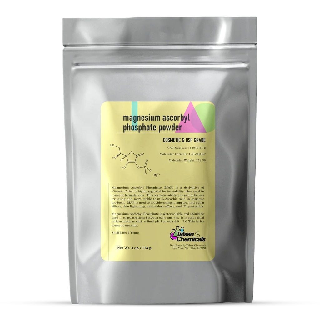 Poudre de phosphate d'ascorbyle de magnésium, de phosphate d'ascorbyle de magnésium Vitamine stable C, de phosphate d'ascorbyle de magnésium MAP Poudre pour bricolage Produits de soins de la peau Talsen Chemicals (4 once / 113 Grams)