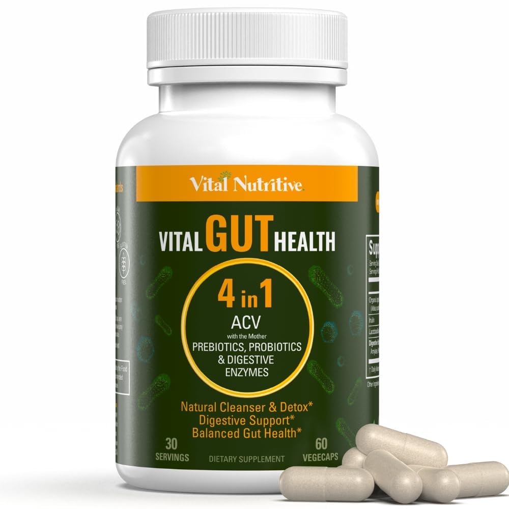 Vital Gut Health 4in1 Formel mit Apfelessig, Präbiotika & Probiotika, Verdauungsenzyme für starke Immununterstützung und vollständige Gut- und Verdauungsunterstützung