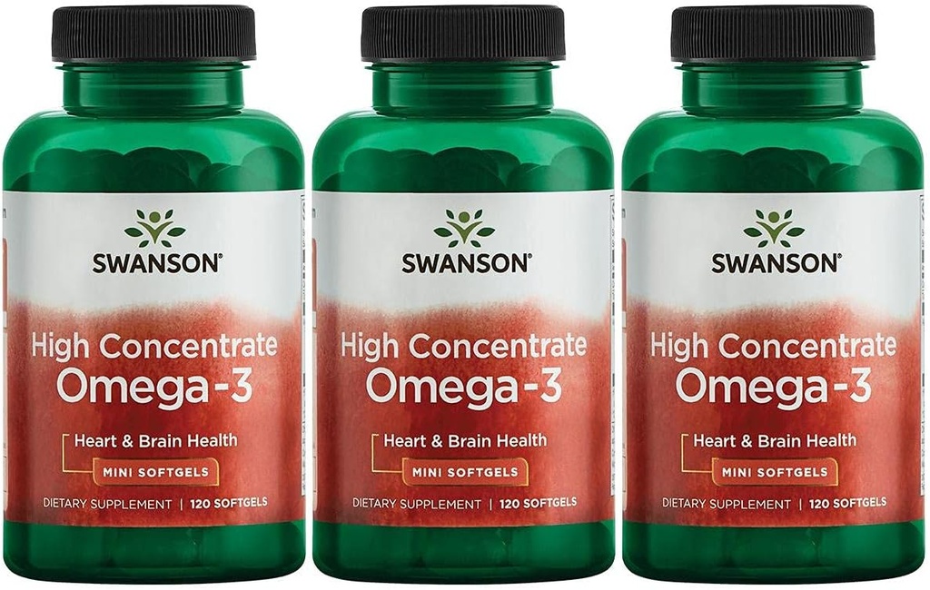 Swanson High Concentrate Omega-3 Fish Oil - Essential Fatty Acids - (120 Softgels, 680mg Jeder) 3 Pack