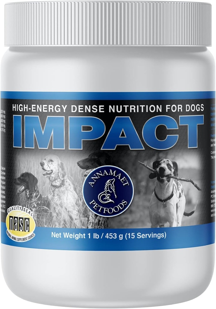 Annamaet Impact – Supplément nutritionnel haute énergie pour chiens – aide à soutenir le poids santé chez les athlètes canins, chiens post-chirurgicaux et chiens avec métabolisme rapide - 1 lb