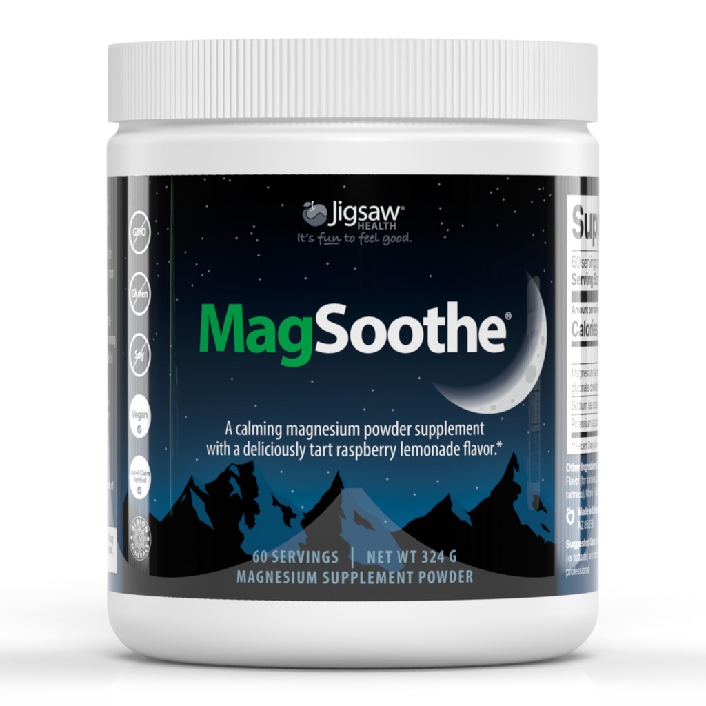 Jigsaw Health MagSoothe | Fast-Acting, Calming Magnesium Glycinate Powder Supplement | Raspberry Lemonade Flavor | 60 Servings (Jar)