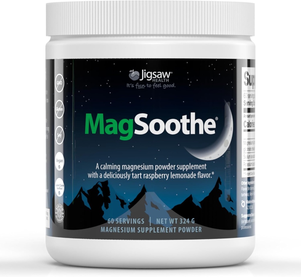 Jigsaw Health MagSoothe | Fast-Acting, Calming Magnesium Glycinate Powder Supplement | Raspberry Lemonade Flavor | 60 Servings (Jar)
