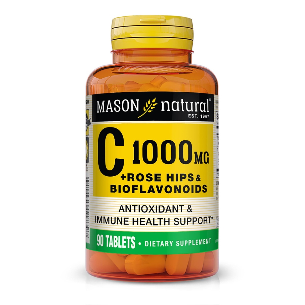 MASON NATURAL Vitamin C 1000 mg Plus Rose HIPS und Bioflavonoids Complex - Unterstützt ein gesundes Immunsystem, Antioxidans und essentielle Nährstoffe, 90 Tabletten