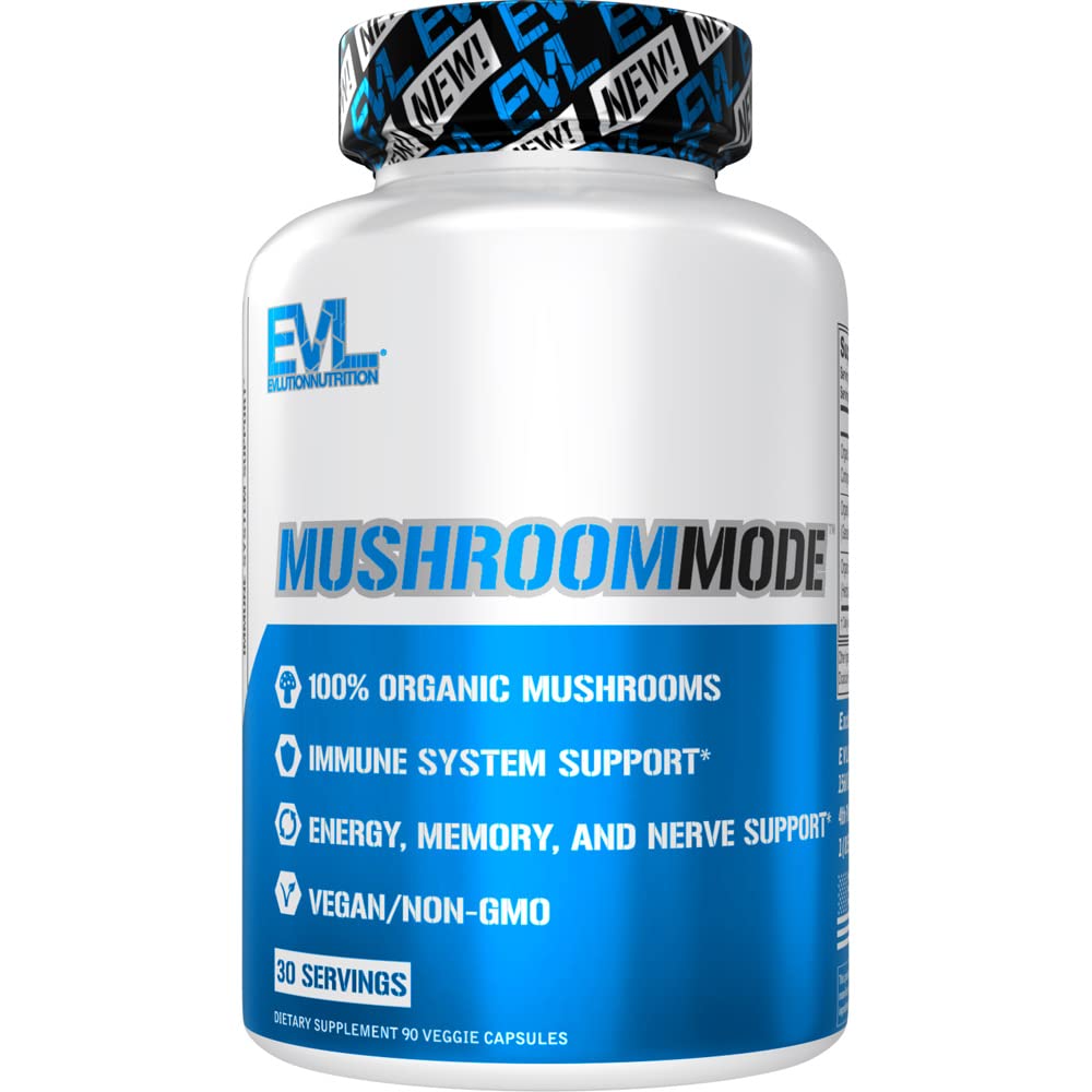 Evlution Vegan Organic Mushroom Supplement Kapseln - Bio Lions Mane Mushroom Kapseln mit Cordyceps und Reishi Blend - Nootropics Brain Support Supplement für Fokus und Energie - 30 Portionen