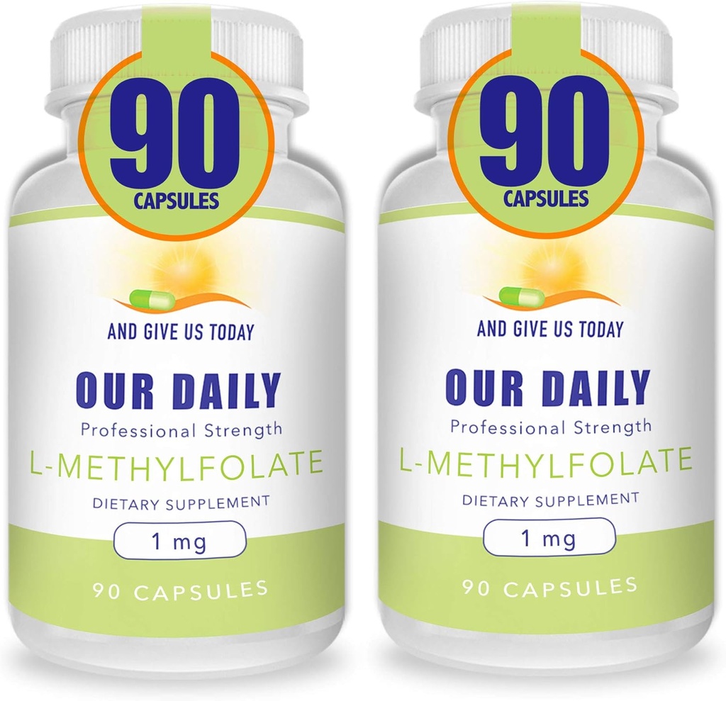 Unsere täglichen Vites L-Methylfolate 1mg / 1000 mcg Maximale Stärke aktive Folat, 5-MTHF, Filler Free, Glutenfrei, Non-GMO, Vegetarische Kapseln 90 Count (Pack von 2)
