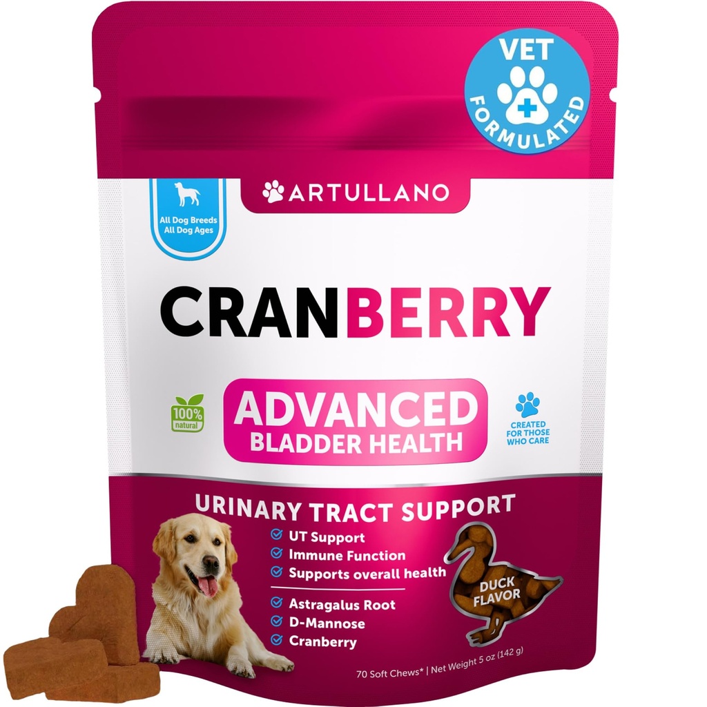 Hunde UTI Behandlung - Cranberry Supplement & Bladder Kontrolle für Hunde - Urinary Tract Infection Incontinence Pill, Bladder Stones - UTI Medicine Treats - 70 Soft Chews für Kidney Unterstützung mit Fischöl