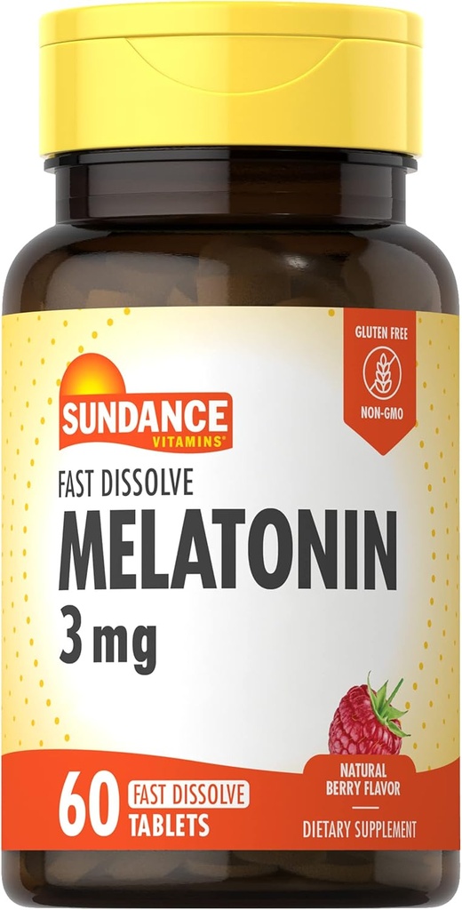 Sundance Melatonin 3mg Fast Dissolve | 60 Vegetarian Tablets | Natural Berry Flavor | Vegetarian, Non-GMO, and Gluten Free Supplement