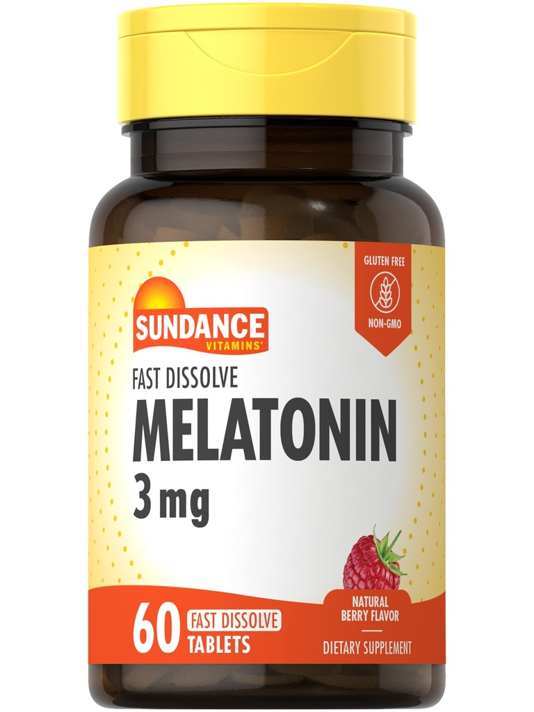 Sundance Melatonin 3mg Fast Dissolve | 60 Vegetarische Tabletten | Natürliche Berry Flavor | Vegetarisch, Non-GMO und Glutenfreie Ergänzung