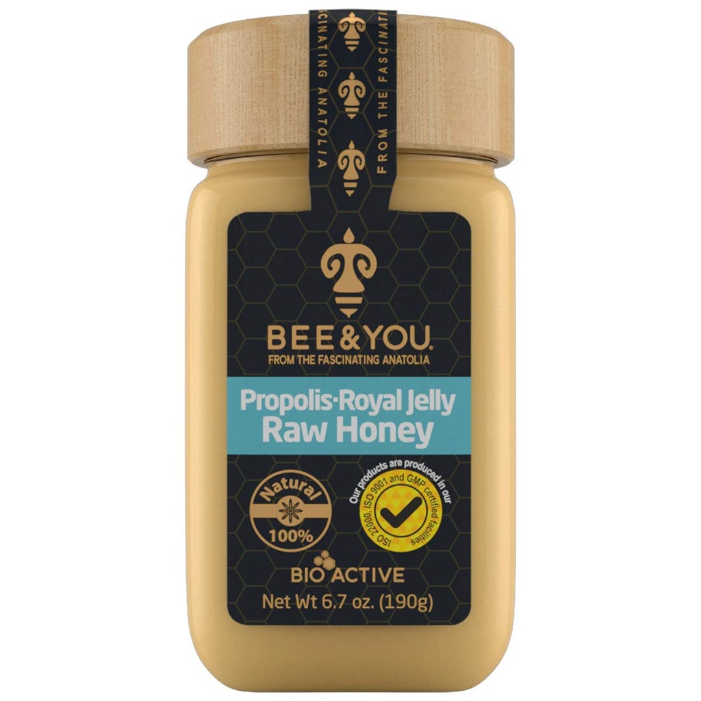 Biene und Sie Royal Jelly Raw Honey, Propolis Extract, 100% Natürliche Superfood, Ultra Pure, Immununterstützungsergänzung, Antioxidantien, Keto, Paleo, Glutenfrei, 6,7 Unze