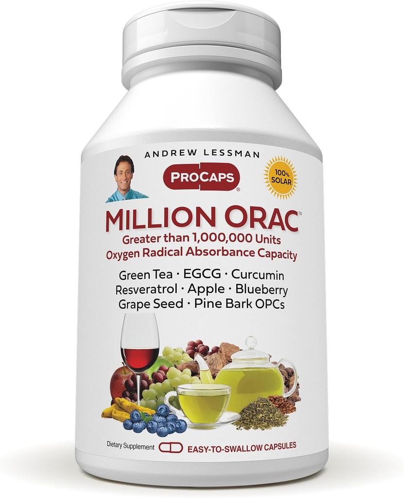 ANDREW LESSMAN Million Orac 240 Kapseln - Liefert konzentrierte standardisierte pflanzenbasierte Extrakte. Leistungsstarke Anti-Oxidantien und schützende Verbindungen. Neutralisiert schädigende Free-Radicals, keine Additive