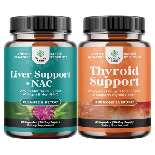 Bundle Liver Support NAC Supplement mit Milchdistelextrakt, N Acetyl Cystein und Artichoke, und Kräuter-Thyroid-Support-Komplex - Potent Kelp-Iodine für Hormon Balance - Stimmung & Energie