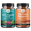 Bundle Liver Support NAC Supplement mit Milchdistelextrakt, N Acetyl Cystein und Artichoke, und Kräuter-Thyroid-Support-Komplex - Potent Kelp-Iodine für Hormon Balance - Stimmung & Energie