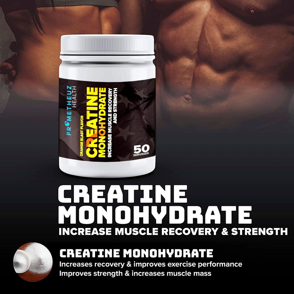 PrometheuzHealth Creatine Monohydrate – Erhöhen Sie Muskelrückgewinnung und Stärke für Männer und Frauen, Hydrates Muskeln und Gelenke | Orange Blast Flavor, 50 Servietten