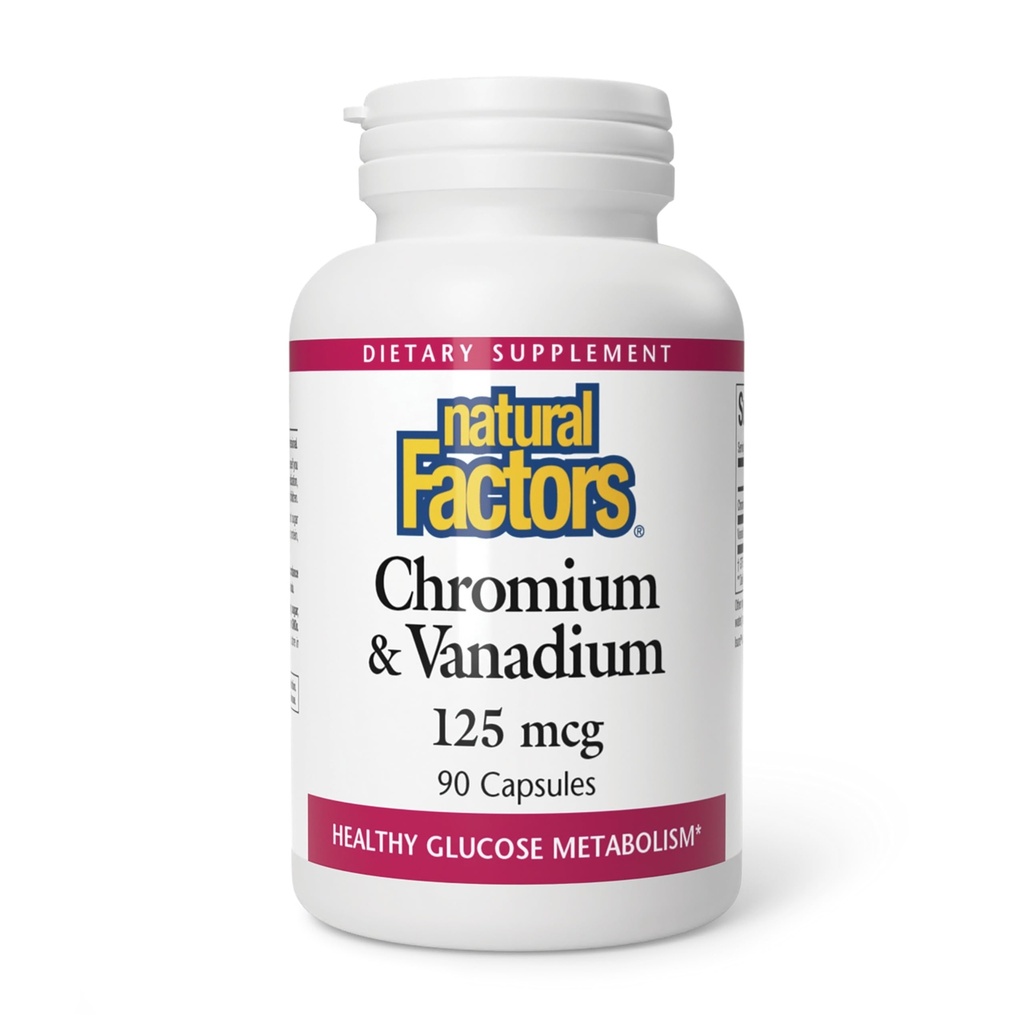 Facteurs naturels, Chrome et Vanadium 125 mcg, Soutient le métabolisme sain, 90 capsules