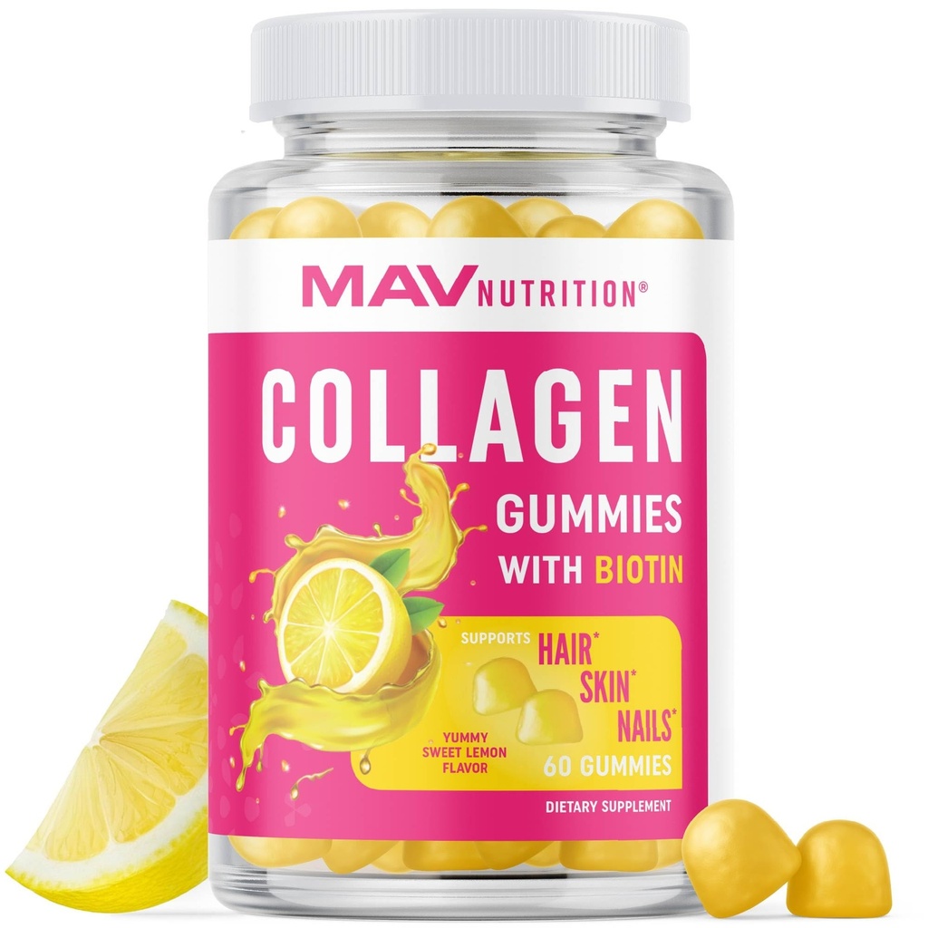 Kollagengummis für Frauen | 200mg hydrolysiertes Kollagen + 2500mcg Biotin, mit Vitamin C, E & Zink | Anti Aging, Haarwachstum, Haut, Starke Nägel | Non-GMO Gummy Vitamin Supplements | 60 Count