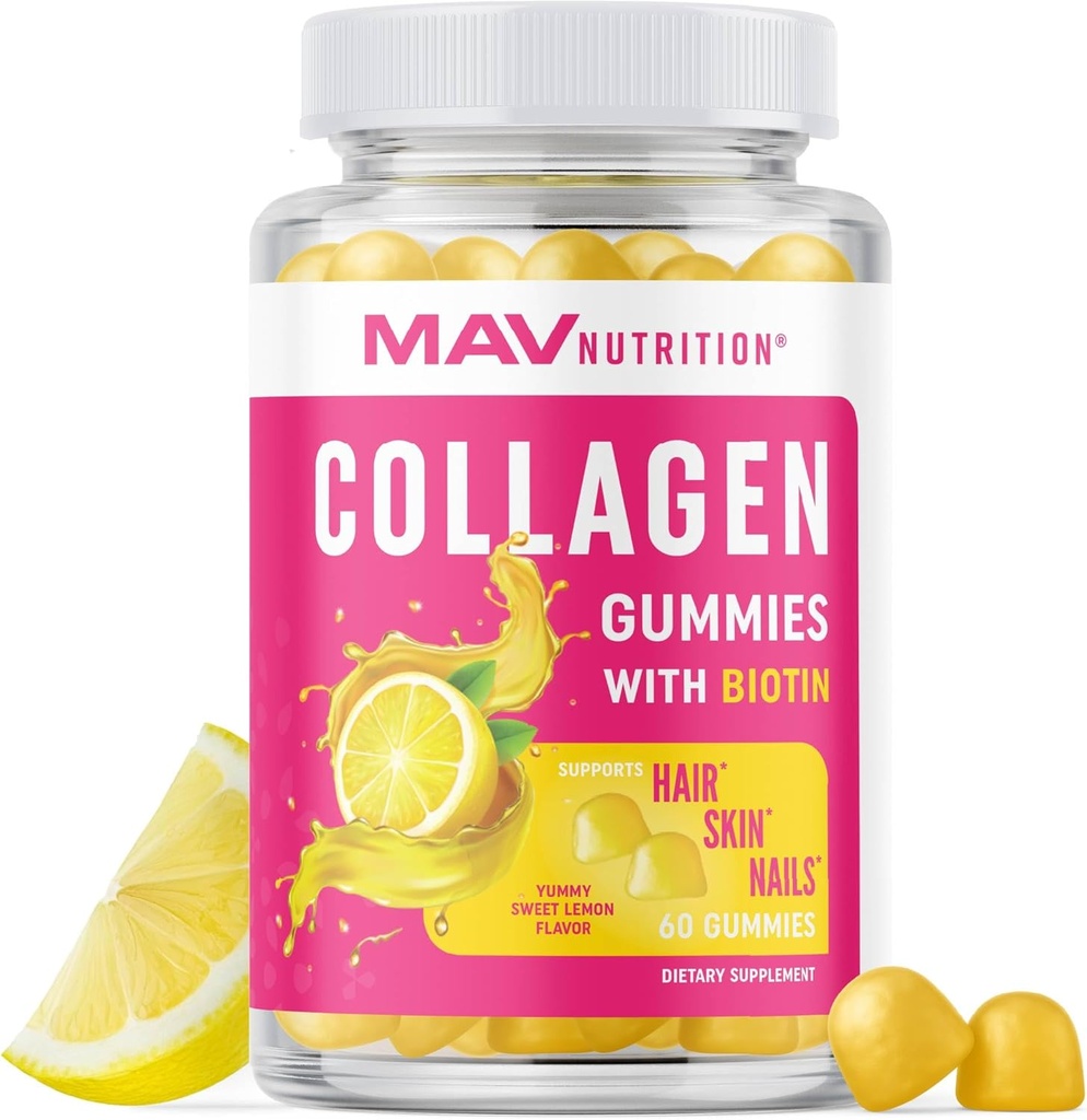 Kollagengummis für Frauen | 200mg hydrolysiertes Kollagen + 2500mcg Biotin, mit Vitamin C, E & Zink | Anti Aging, Haarwachstum, Haut, Starke Nägel | Non-GMO Gummy Vitamin Supplements | 60 Count