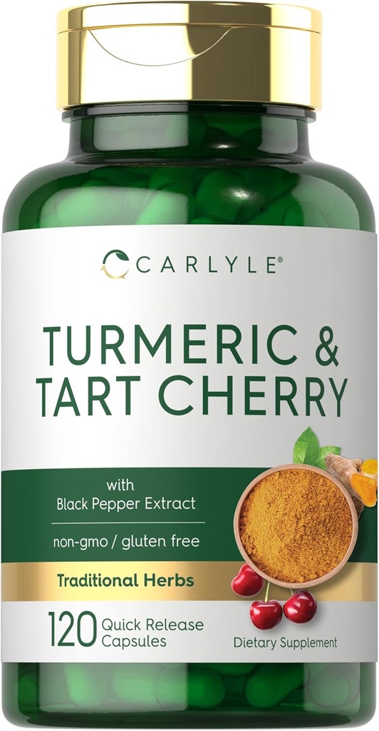 Carlyle Turmeric und Tart Cherry Capsules | 120 Count | mit Bioperine | Vegetarisch, Non-GMO, Gluten Kostenlose Ergänzung