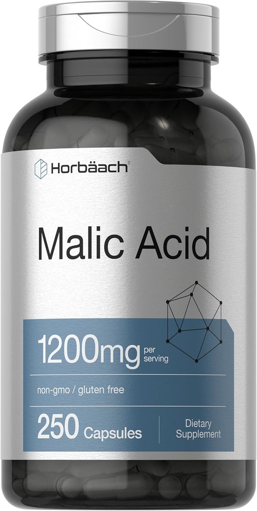 Horbäach Malic Acid Kapseln | 1200mg | 250 Count | Non-GMO und Gluten kostenlose Ergänzung
