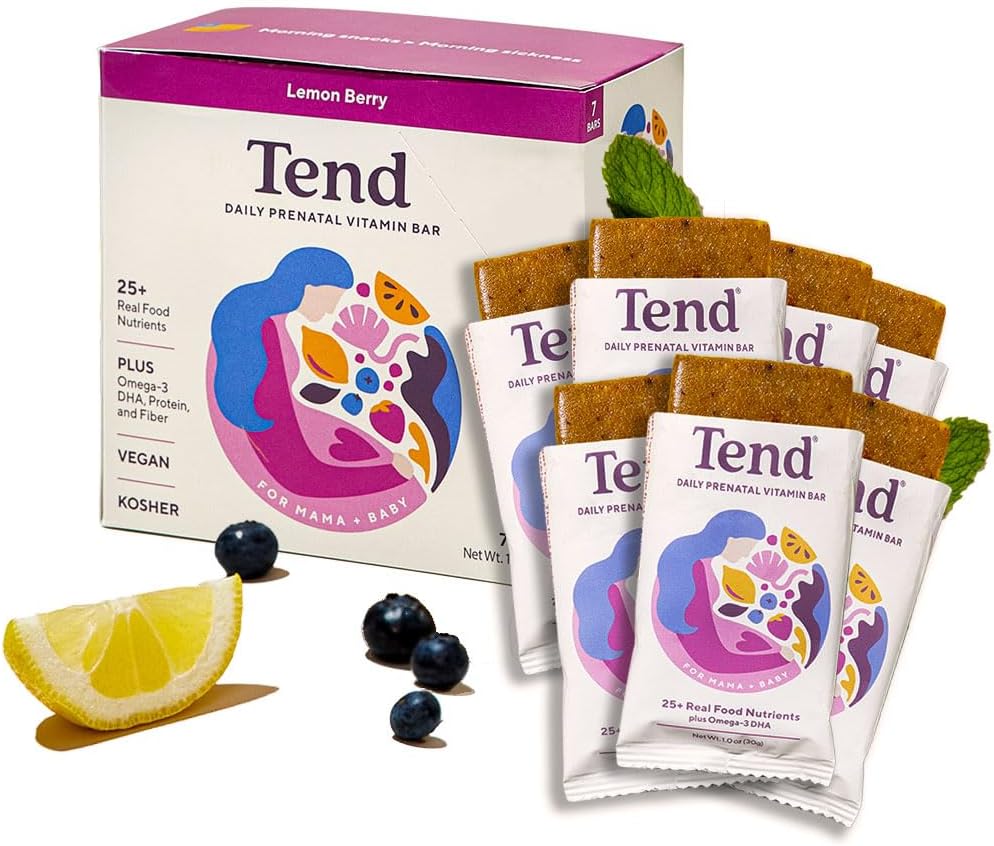 Tend quotidien meilleure barre de vitamine prénatale, faite avec des ingrédients organiques pour les mères enceintes et postpartum, comprend DHA, vitamine D, B, Choline, Folate - Berry de citron (7ct)
