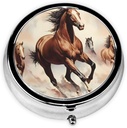 Boîte à pilules, petit étui à pilules pour la Purse & Pocket, organisateur de médecine mignon Voyage Pillbox, porte-conteneur de pilules portable pour tenir les vitamines, les médicaments, l'huile de poisson et les suppléments,Prancing Brown Horse