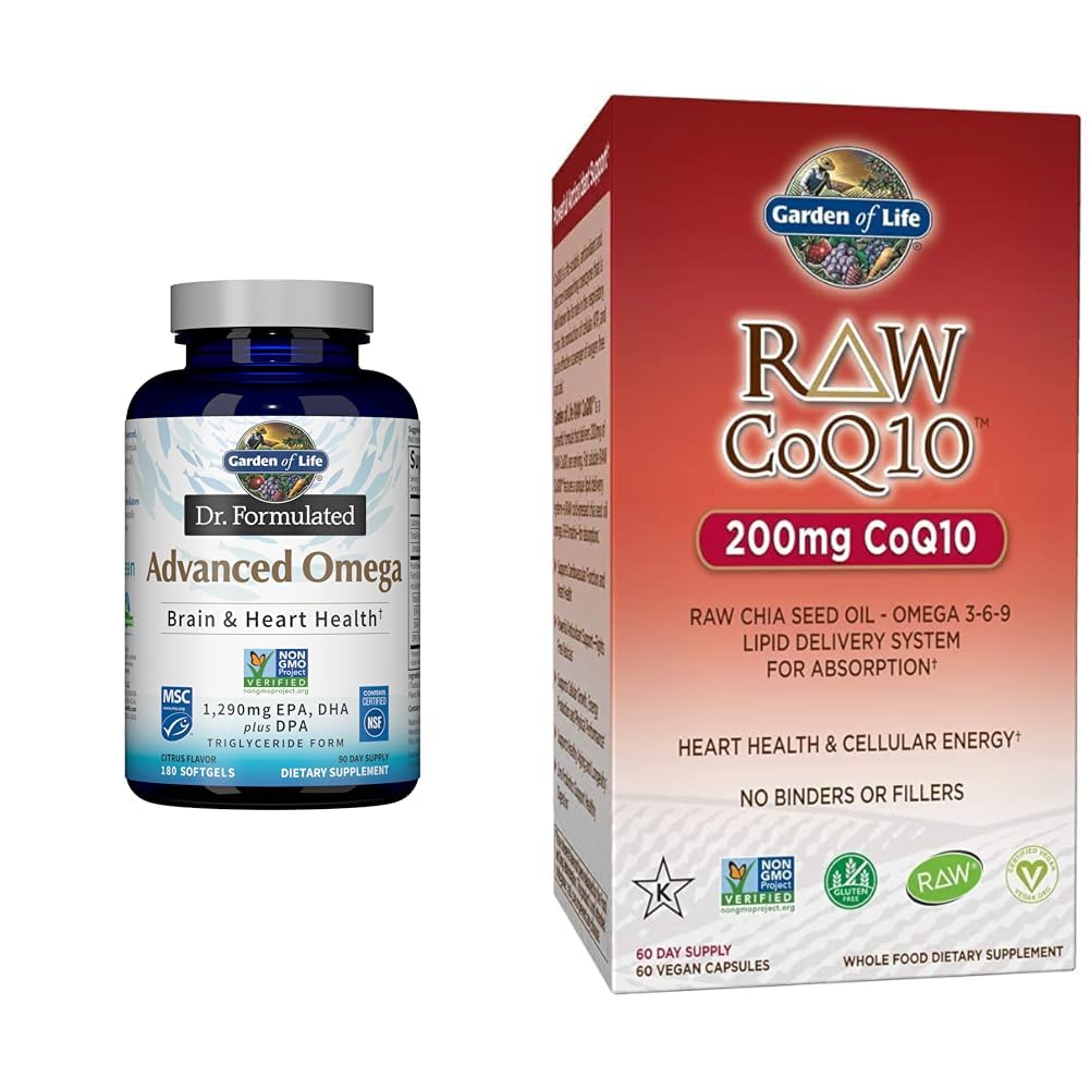 Jardin de la vie Dr. Formulé l'huile de poisson oméga avancée - citron, 1,290mg EPA, DHA + DPA & Omega végétarienne 3 6 9 Supplément - brut CoQ10 Chia huile de graine aliments entiers nutrition