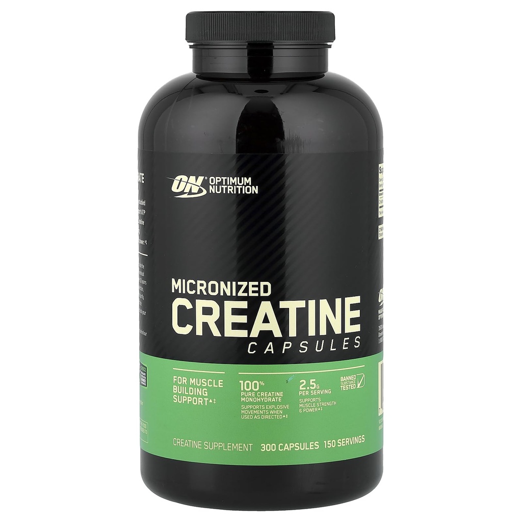 Optimum Nutrition Micronized Creatine Monohydratkapseln, Keto Friendly, 2500mg, 300 Kapseln (Packaging May Vary)