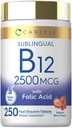 Carlyle Vitamin B12 Sublingual 2500 mcg | 250 Fast Dissolve Tabletten | Cyanocobalamin Supplement mit Folsäure für Erwachsene | Natürliche Berry Flavor | Vegetarisch, Non-GMO, und Glutenfrei