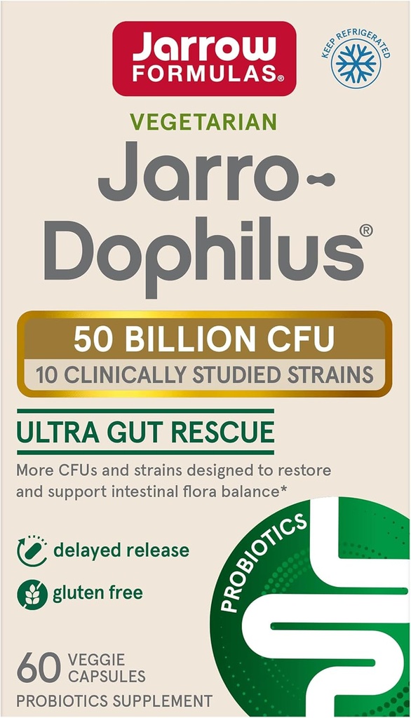 Jarrow Formulas Jarro-Dophilus Ultra - 50 Billion Viable Organisms Per Serving - 60 Delayed Release Veggie Caps - Restaurationen, Schützt & Maintains Darmflora - 60 Servietten