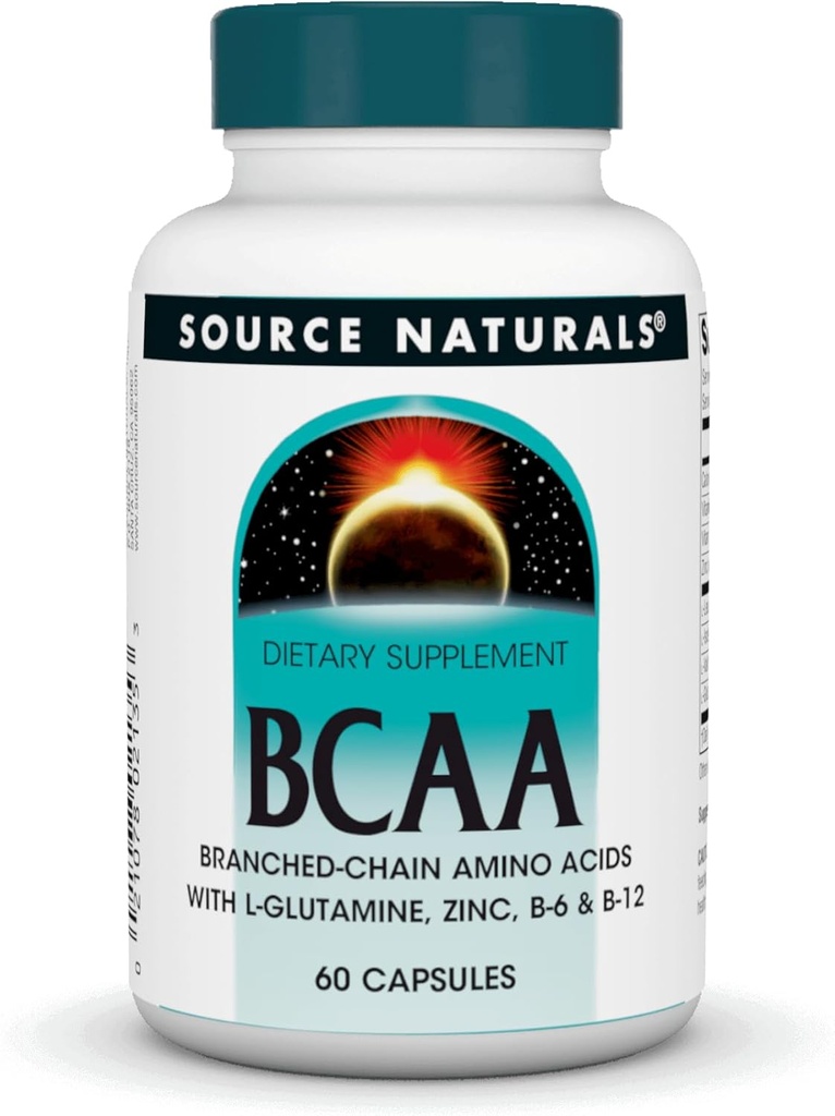 Quelle Naturals BCAA verzweigte Kette Aminosäuren, unterstützt die Muskelsysteme des Körpers* - 60 Kapseln