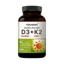 NatureBell Vitamine Double Résistance D3 + K2-240 Softgels - 10 000 UI Vitamine D & 200mcg K2 - Résistance aux os, fonction immunitaire et support d'absorption de calcium* - Infusion d'huile de coco