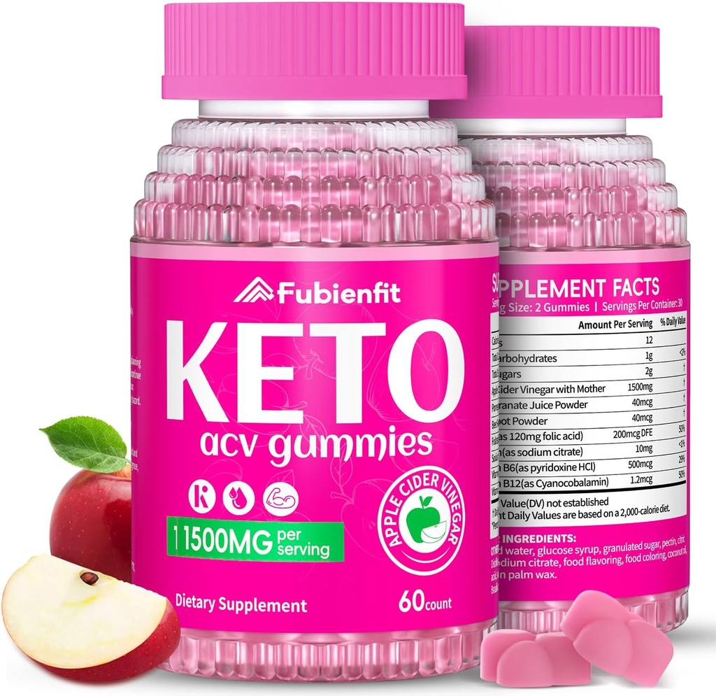 (2 Pack) Keto ACV Gummies Advanced Formula 1500MG Keto Gummies Apfelessig Formuliert mit Granatapfel-Blütensaftpulver B12 Vegan Non GMO 120 Gummys