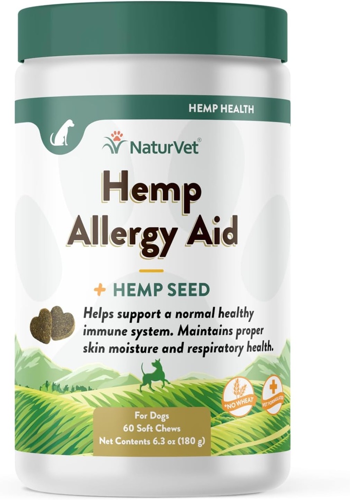 NaturVet Hanf Allergy Aid Supplement für Hunde, Hanf Seed, Antioxidantien, Omegas, Dha & Epa für gesunde Haut und Atmungsgesundheit, 60 Count